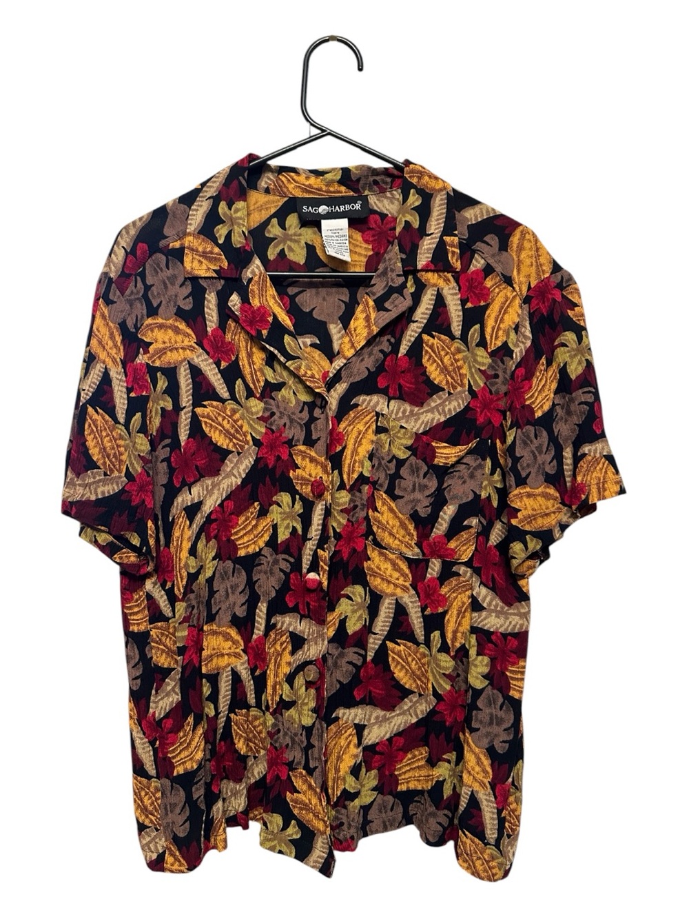 Vintage 90s/Y2K Sag Harbor Floral Button-Down Shirt in Gold Leaf Print Medium
